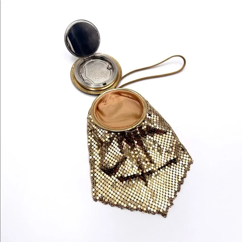 VINTAGE - 1920 Lipstick mini wristlet bag with mirror and compact powder holder